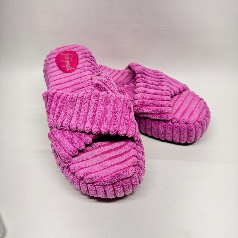 Free People Platform Slide Slippers Wmns 11 Pink Corduroy Terry Criss Cross Boho